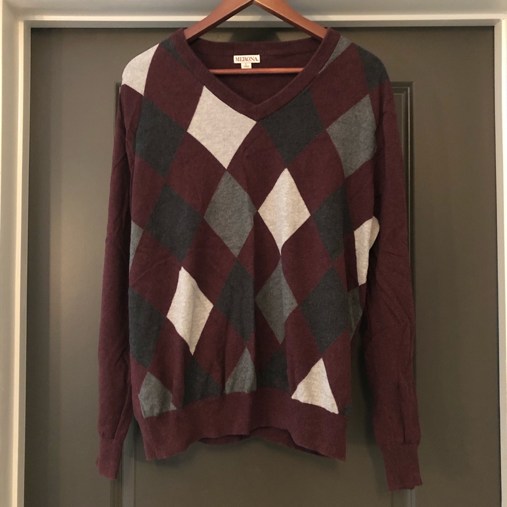 Merona Womens Burgundy Sweater Plaid Size L